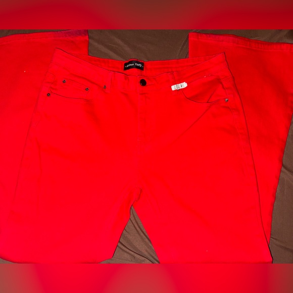 Vintage Pants Denim - Vintage Pants Red Bootcut Stretch Jeans Womens XL High Rise Flare